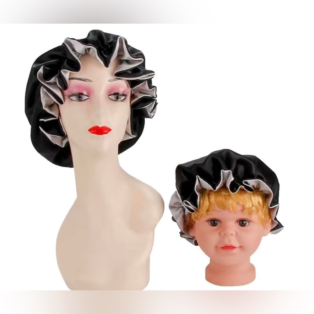 Black and Silver Satin Bonnet Set